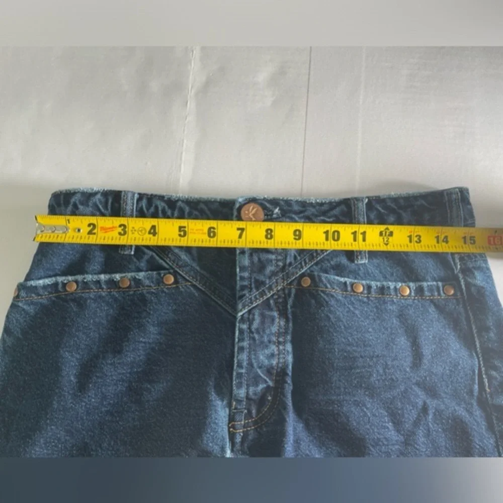 OneTeaspoon Darkwash Trucker Mini Skirt Studded Distressed Raw Hem Denim Sz 27